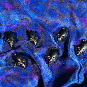 Brand New Handmade Ceramic Black Mice Set of 6 Halloween Decor